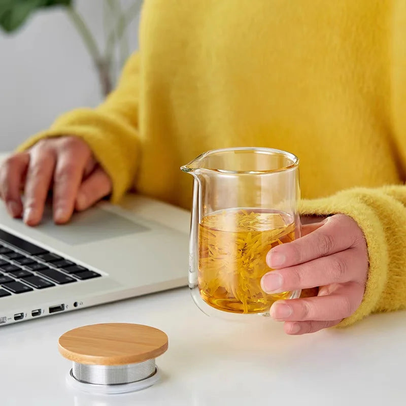 220ml Heat Resistant Double Layer Glass Teapot Kungfu Tea Maker Pot ChaHai Tea Ceremony Fair Cup Tea Dispenser Teaware