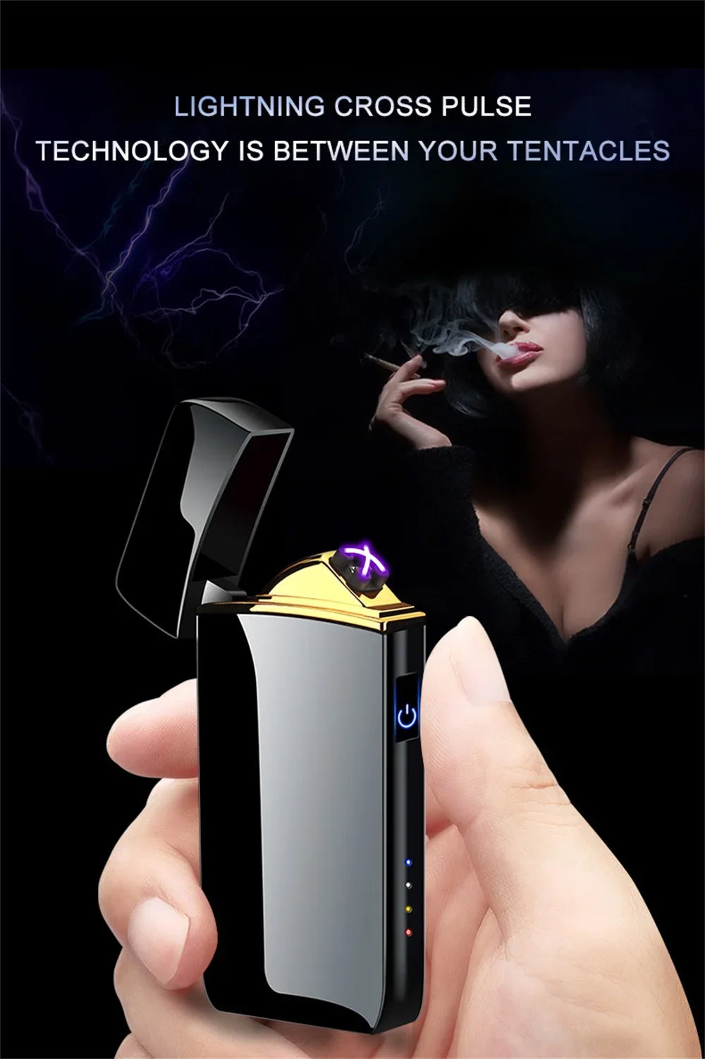 Electronic Lighter, Intellignet Touch Ignition, Metal Windproof, Dual Arc Flameless, Rechargeable USB Lighter, LED Power Display