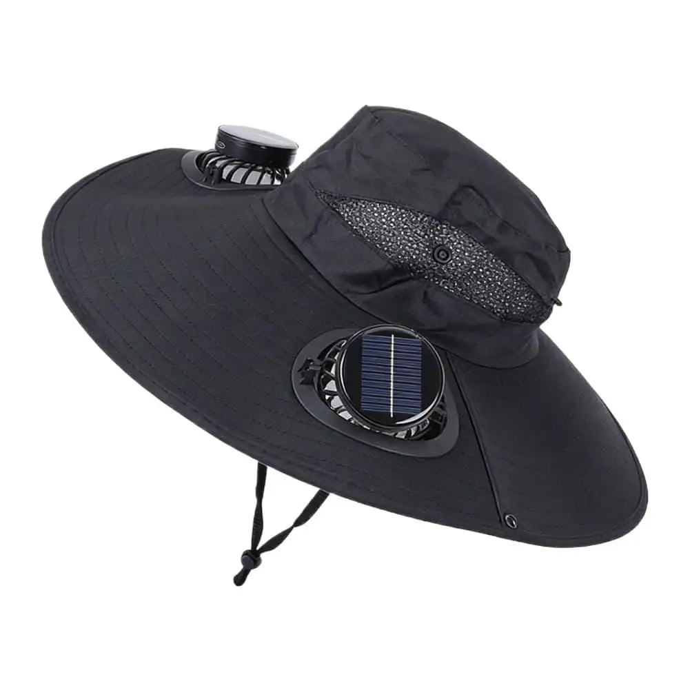 Wide Brim Sun Hat With Dual Fans Solar And USB Charging