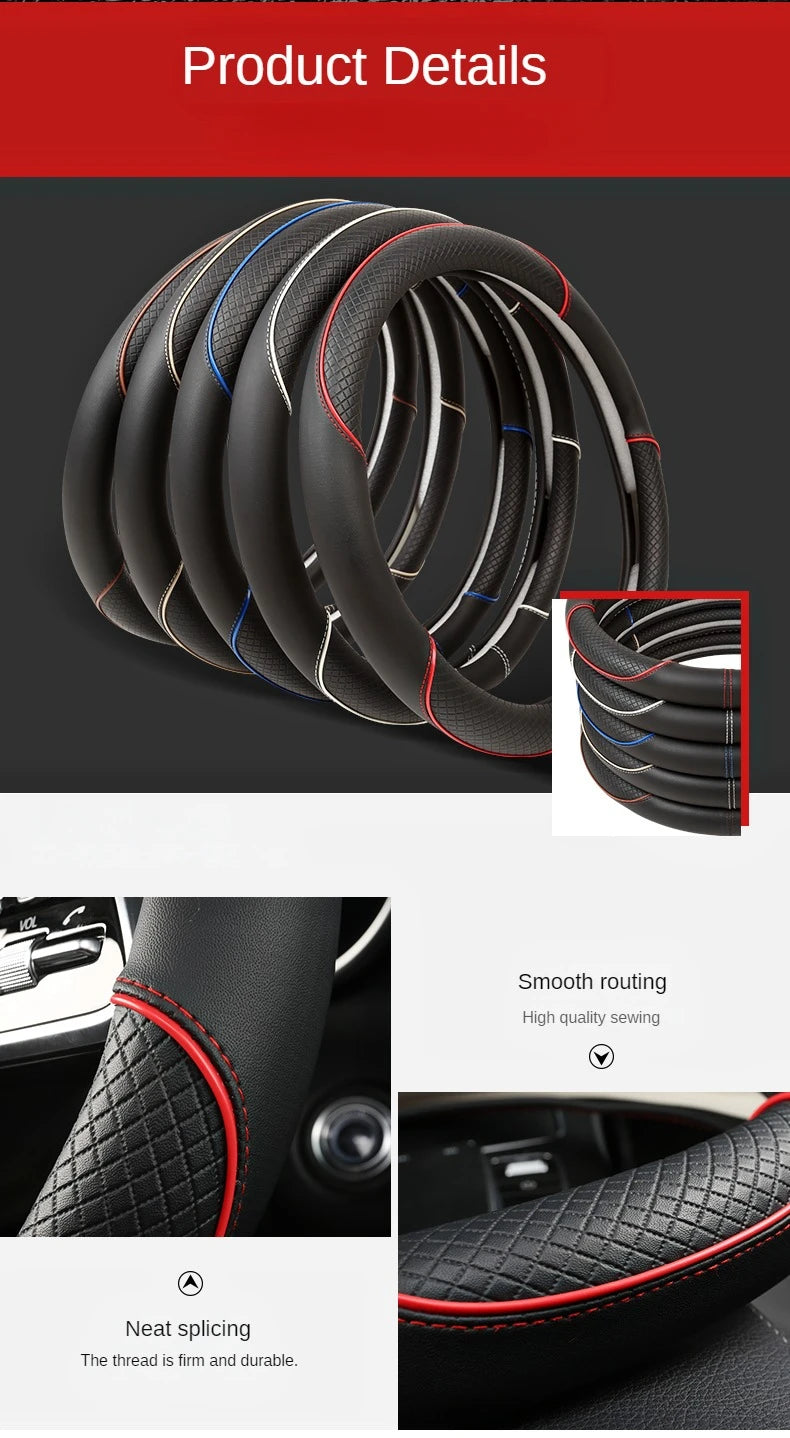 Universal Leather Diamond Steering Wheel Cover 37CM 38CM