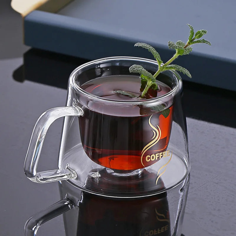 200ml Double Wall Glass Coffee Cups Espresso Clear Insulated Tea Mugs Heat Resistant Handle Mug For Latte Cappuccino