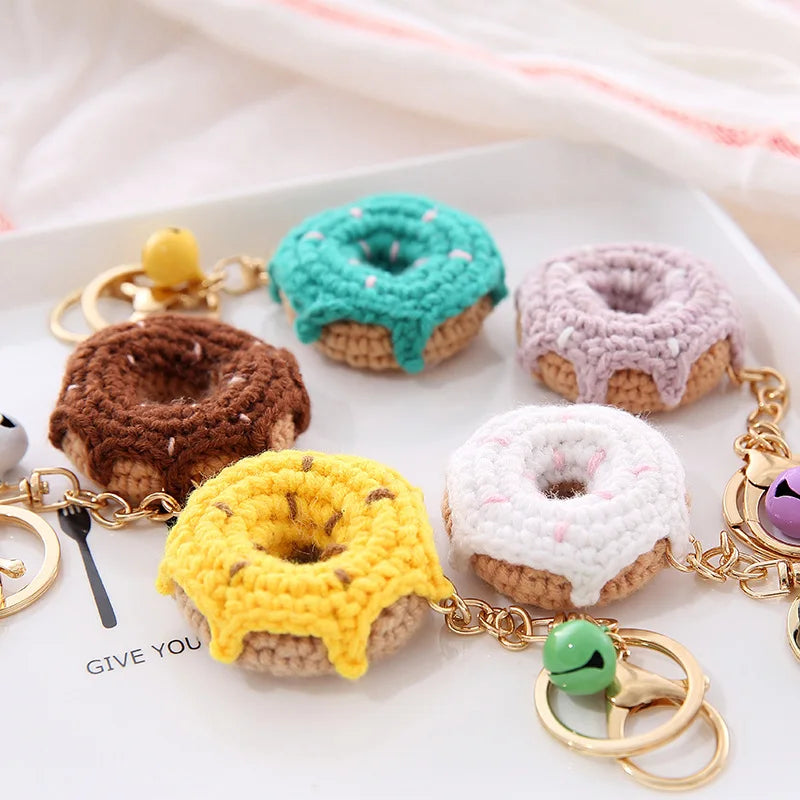 5 Pcs Handmade Weaving Keychain Wool Crochet Unique Knitted Pendant Keyring Strawberry Watermelon Orange Pendant Key Chain Gifts
