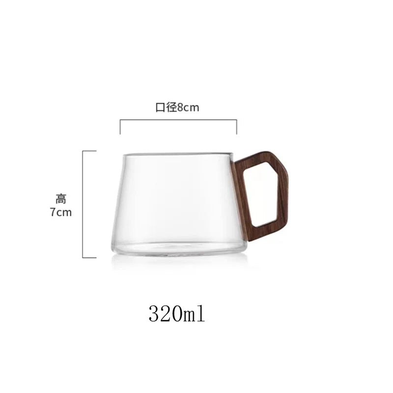 320ml American Latte Heat-resistant Glass Coffee Mug With Wooden Tray Spoon Milk Tea Cup Fresh Ground Cup Barista Cafe Access
