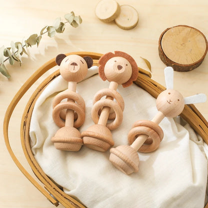 Wooden Montessori Toys For Babies Mobile Rattle Toy Comfort Rattle Toy Beech Wooden Animal Baby Comfort Toy  Nursery Decoration