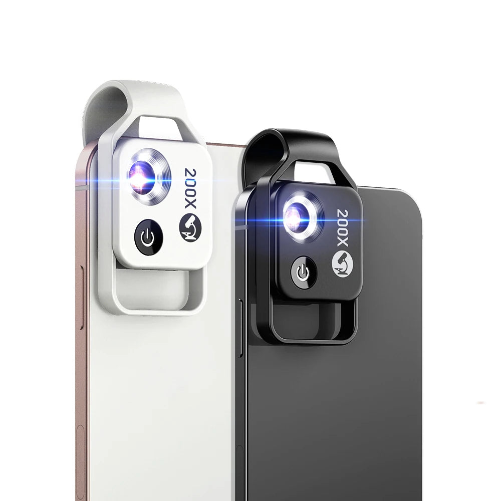 200X Smartphone Microscope Lens with LED Light Universal Clip