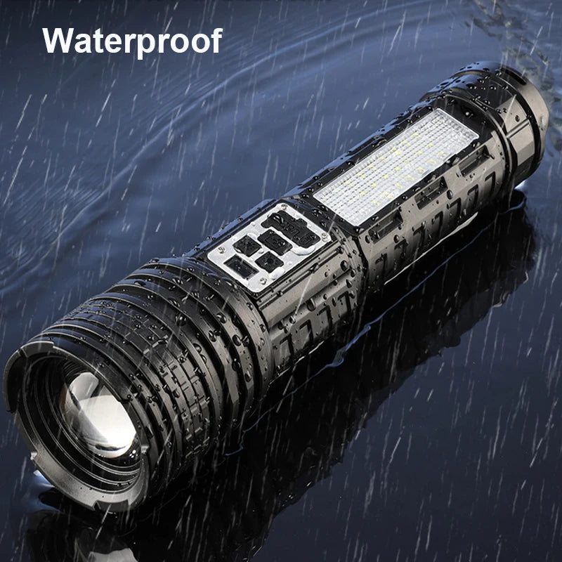 High Power Flashlight Super Big Flashlight Rechargeable Most Strong LED Flash Light Long Range Torch Outdoor Built in Battery