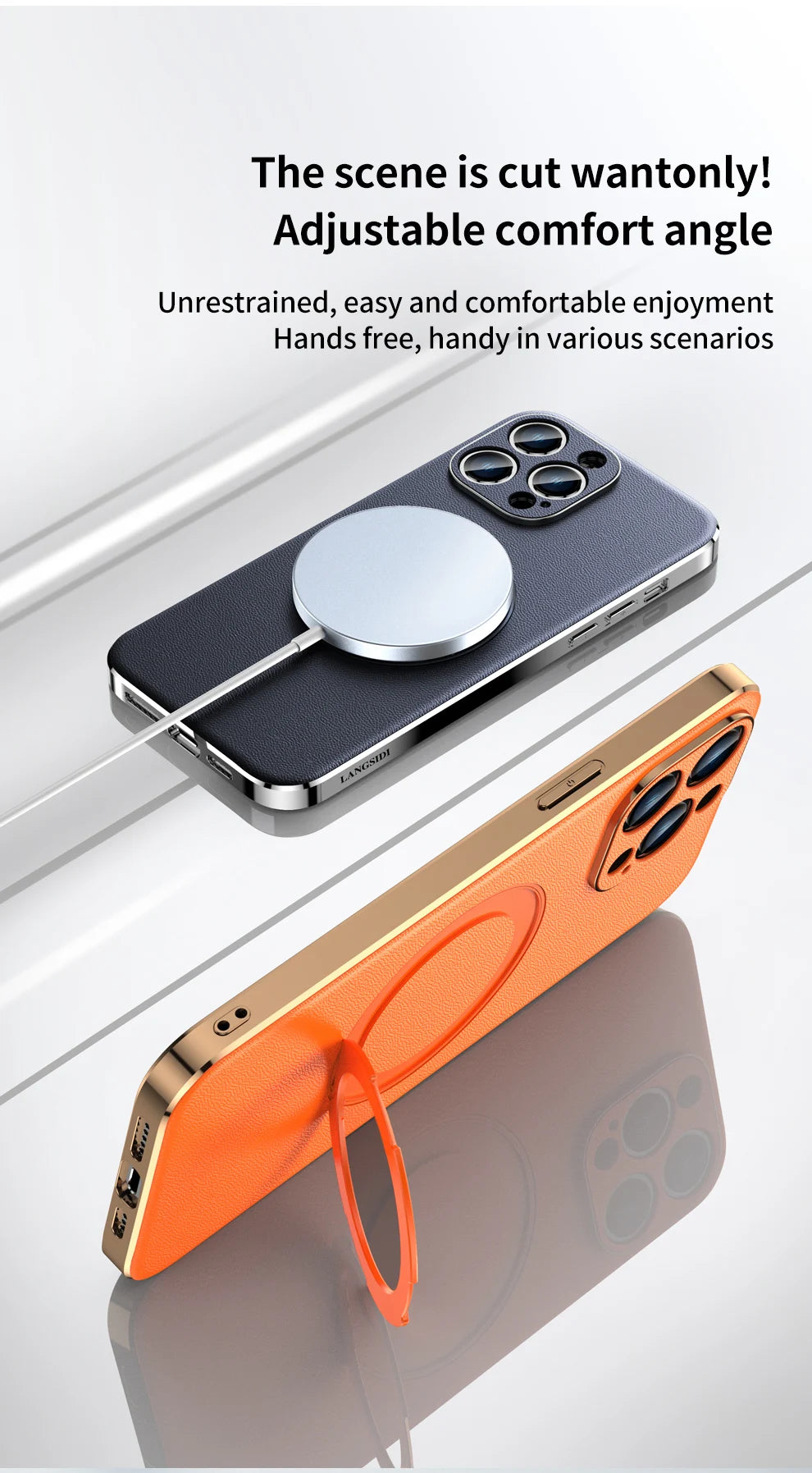 Leather for Magsafe Case for iPhone 16 15 14 Pro Max 16Pro Ring Luxury Lens Protection Holder Phone Back Cover