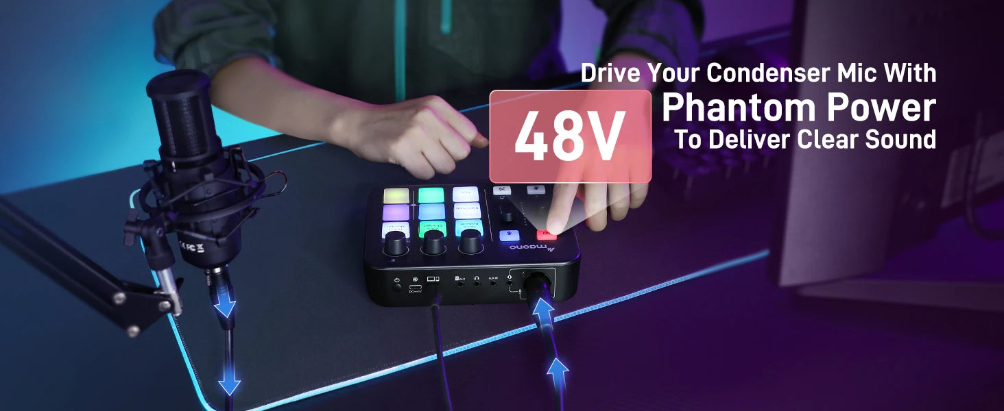 G1 NEO Gaming Audio Mixer,Streaming 4-Channel Custom Sound Effects RGB with XLR Microphone Interface,for GameVoice,Podcast