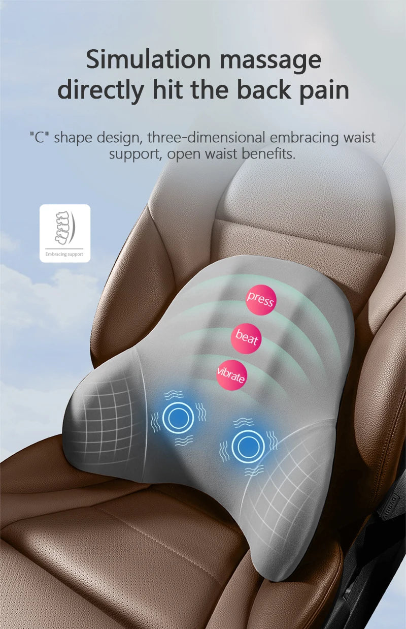 Car Electric Single Lumbar Single Headrest Vibration Massage Lumbar Support Neck Pillow Lumbar Cushion Car Seat Car Interior