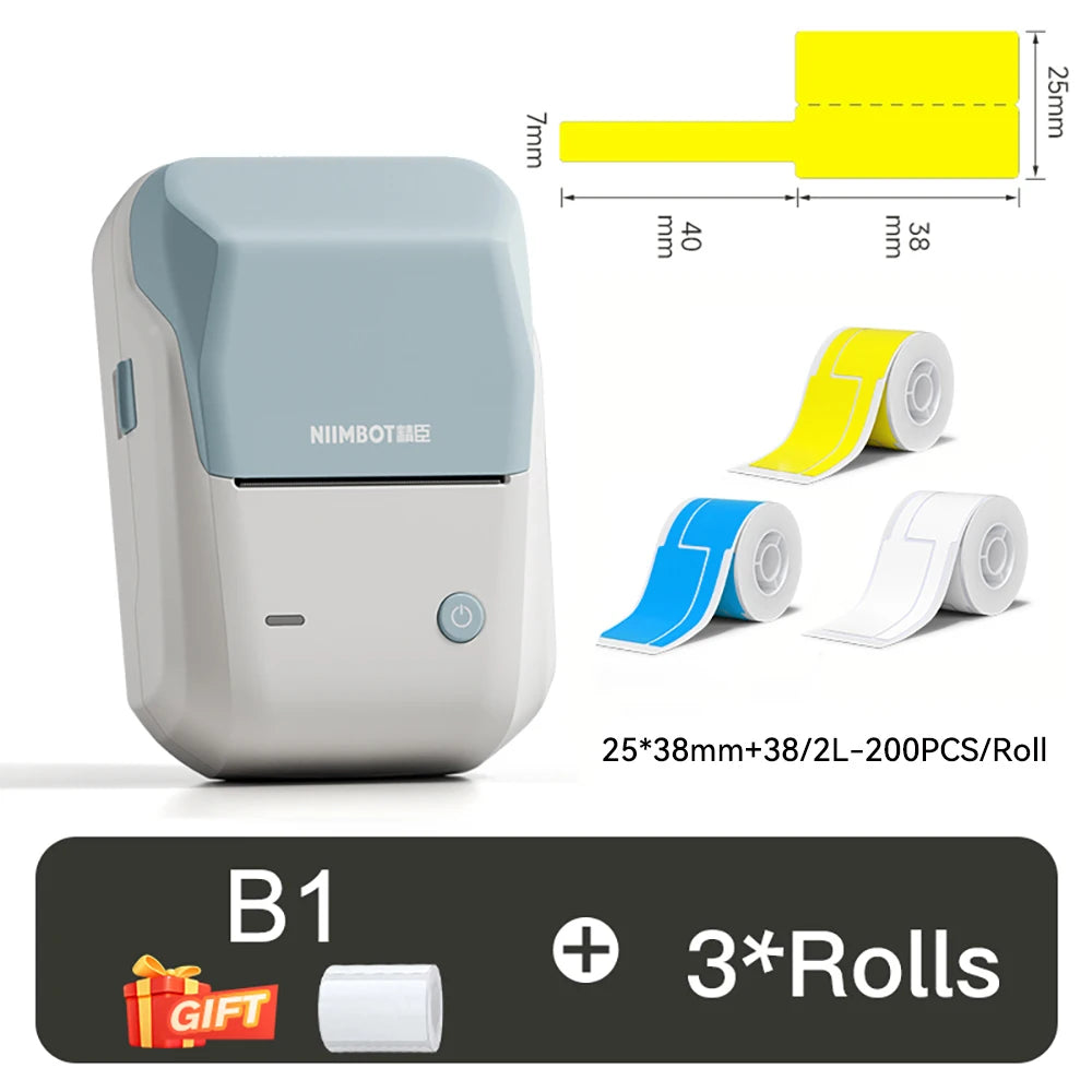B1 Mini Thermal Label Printer, Bluetooth Wireless Sticker Maker 25–50mm, Portable Inkless Label Printer for Cable Management & Business