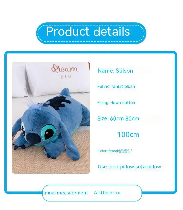 Giant 100cm Disney Stitch Plush Stuffed Doll Blue Kawaii Cartoon Animal Sofa Sleeping Soft Pillow Toys  Girls Birthday Gift