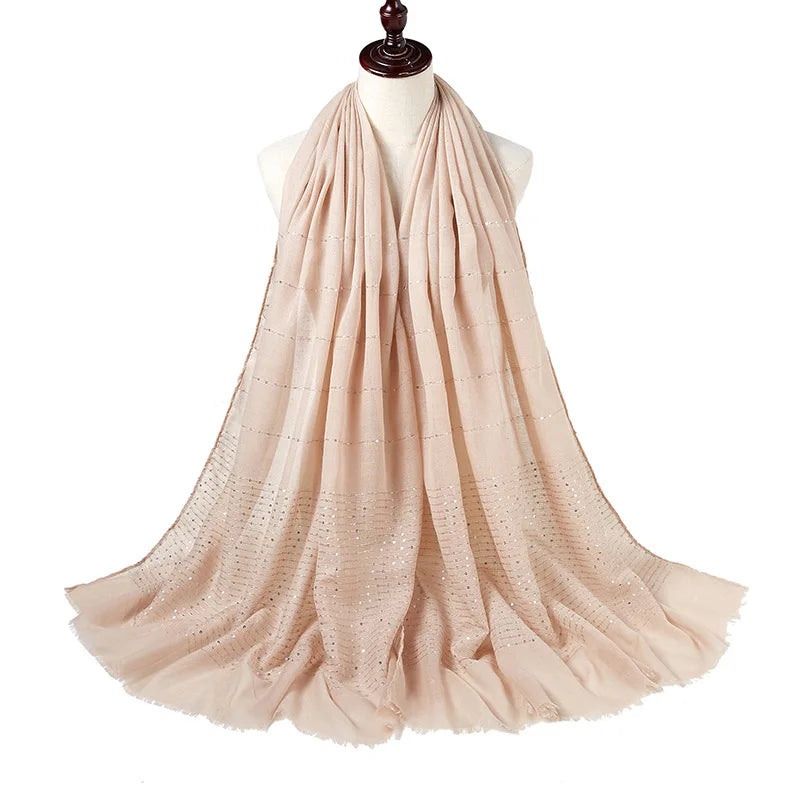 Cotton Hijabs Scarf Muslim Islamic Headscarf For Women Lady Soft Cotton Linen Tassel Sequins Islamic Hijab Shawl Wraps