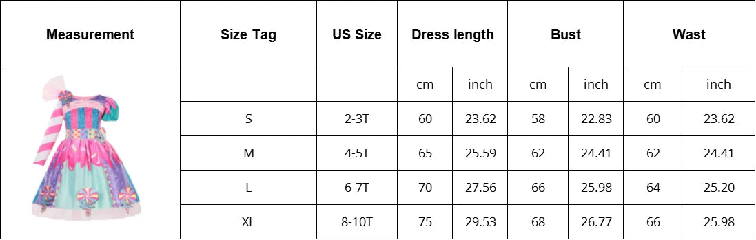 Girls Purim Festival Lollipop Costume  Puff Sleeve Candy Costume  Sweet Lollipop Print Birthday Party Dresses
