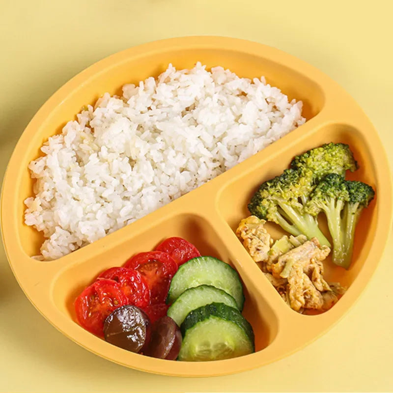 BPA Free Silicone  Plate with Spoon Fork Bibs  Dishes Safe  Dining Plate with Suction Smile Face Plates for s