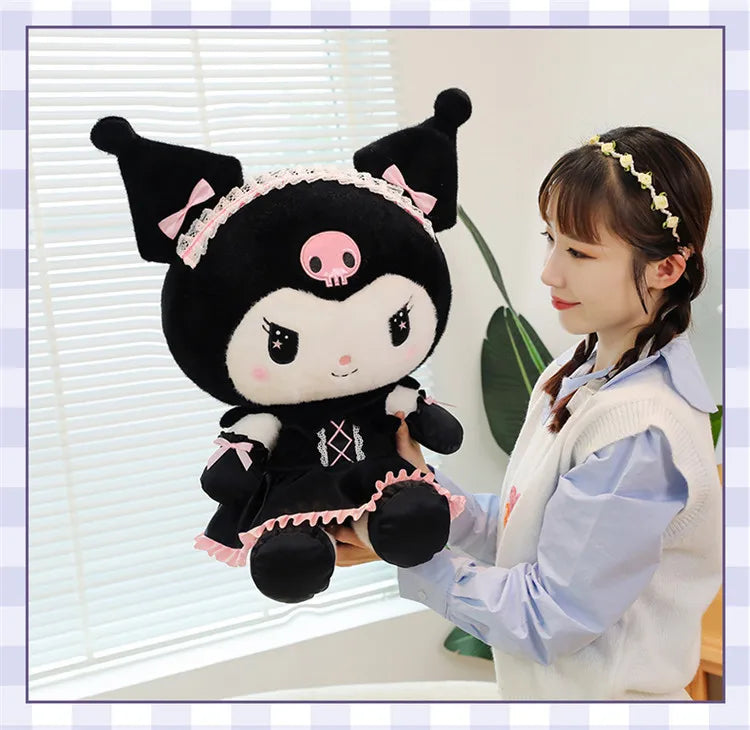 Hot Kawaii 60cm Dark Uniform Kuromi Plush Toy Cartoon Anime Sanrio Stuffed Doll Cute Kuromi Pillow for Kids Birthday Xmas Gift