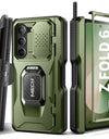 for Z Fold 6 Case with Ring Stand Built-in S Pen Holder & Glass Screen Protector with Slide Camera Cover Belt Clip Black