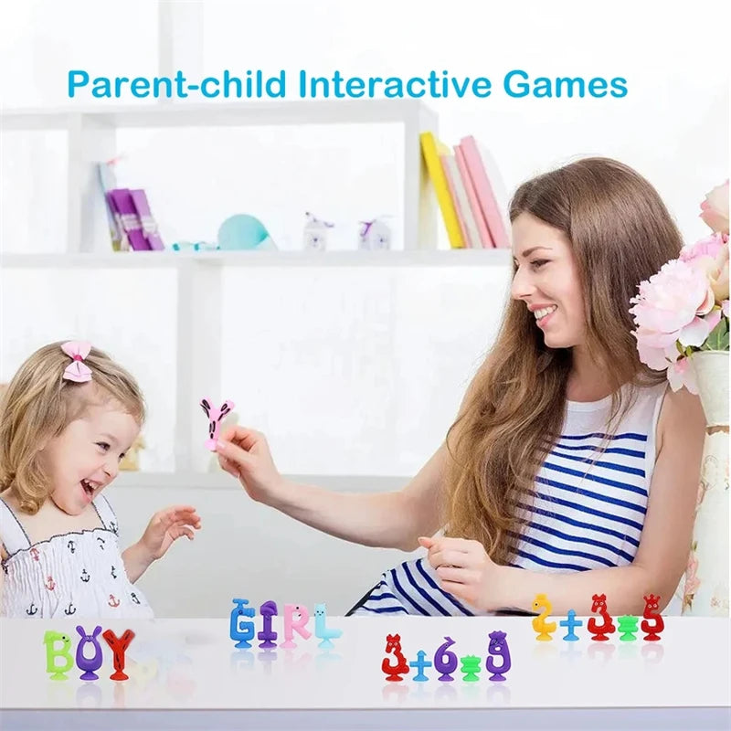 Number Letter Suction Cup Toys Soft Silicone Building Blocks Toy Animal Shape DIY Puzzle Game  Sensory Sucker Bath Toys