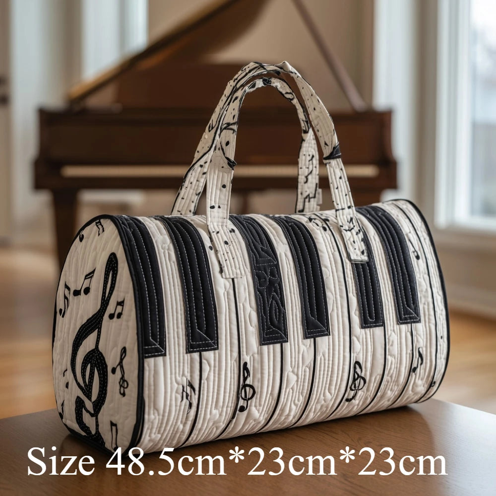 3D Printed Quilted Music Tote Bag Guitar Piano Floral Rose Design Travel Duffle Bag Carry on Luggage Unique Weekender Bag