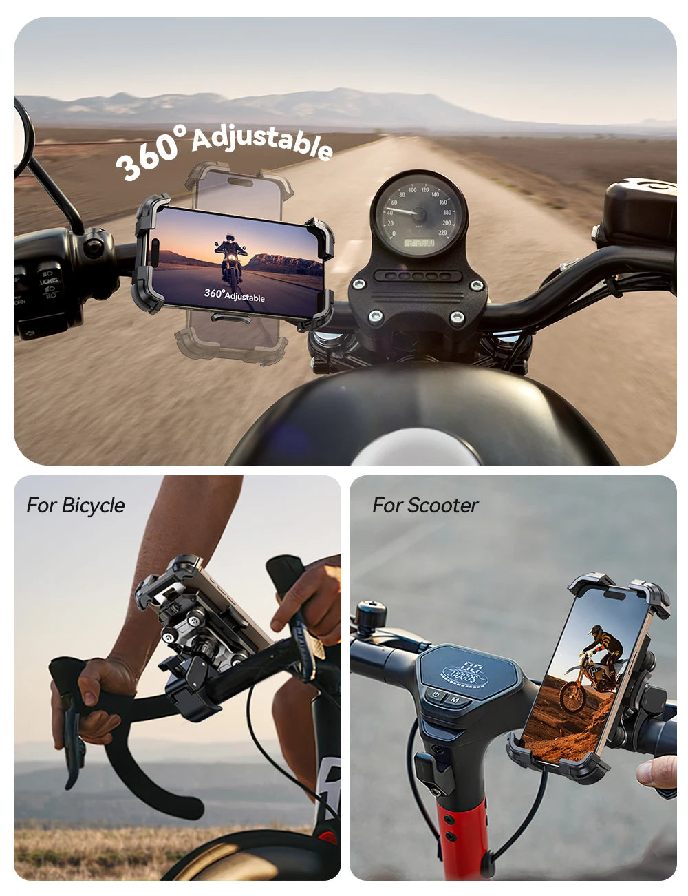 Motorcycle Phone Mount Anti Vibration Phone Holder for Motorcycle Handlebar Bike Phone Mount for iPhone for 4.7-7” Phone