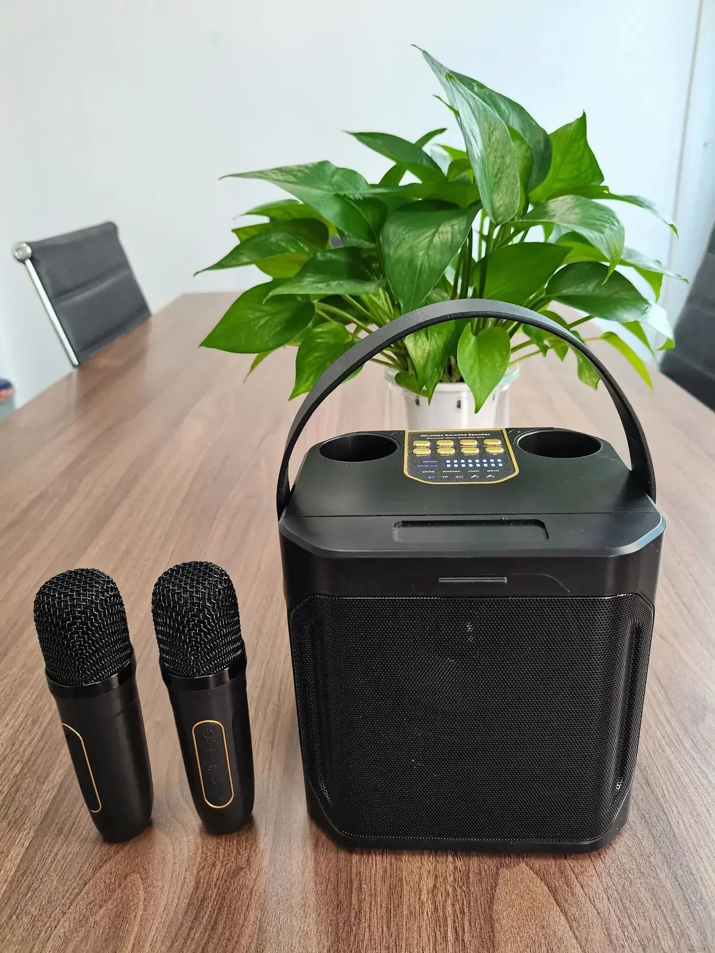 High Power Karaoke Bluetooth Speaker with Dual Microphone Boombox Portable 360 Stereo Surround Waterproof Wireless Subwoofer