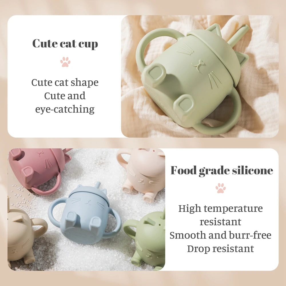 Portable Baby Feeding Drinkware Cup Newborn Learning Drinking Cup Silicone Bottle Tableware Toddler Cat Bottle Baby Accessories