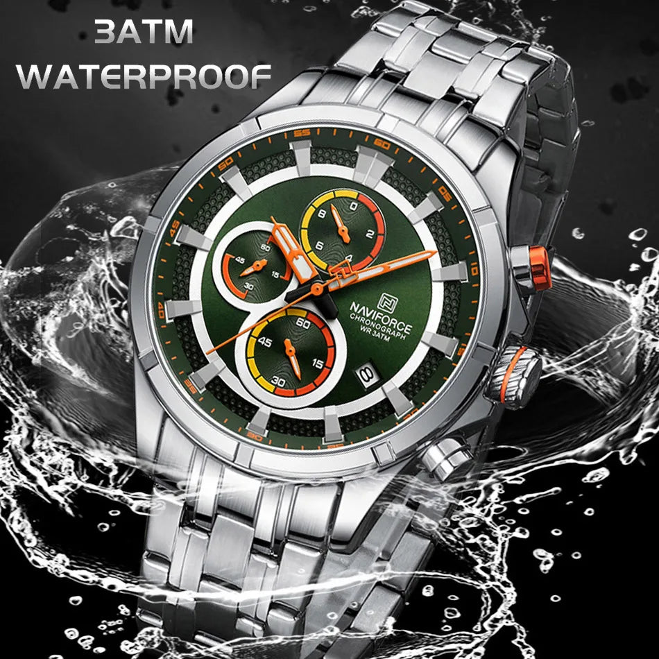 Watch for Men Stainless Steel Strap Chronograph Clock Male Sport Casual Waterproof Quartz Wristwatch