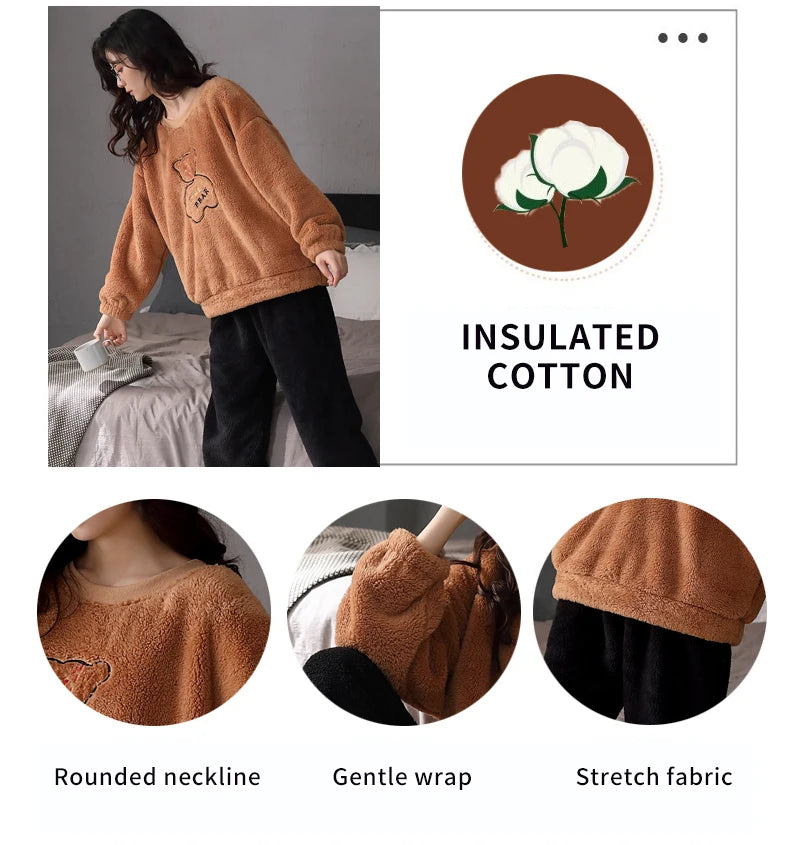 Women’s Winter Flannel Pajama Set – Warm, Thick Coral Fleece 2-Piece Loungewear