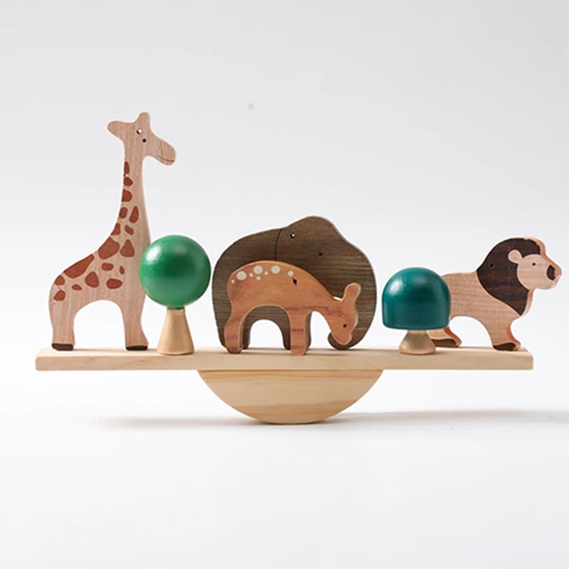 Wooden Forest Animals Balance Seesaw Toys Montessori Educational Toys Cartoon Animal Building Blocks Baby Puzzle Game Baby Gift