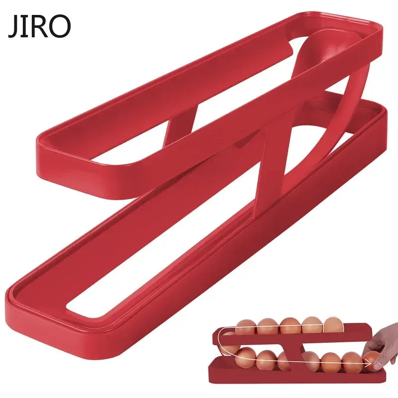 Automatic Rolling Egg Holder Rack – Refrigerator Egg Storage Box Kitchen Fridge Organizer