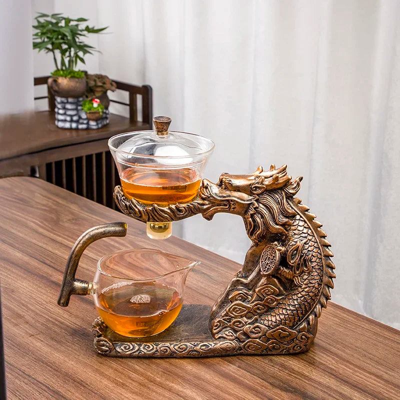 Golden Dragon Glass teacup set light luxury home  full semi-automatic tea set Kung Fu teapot