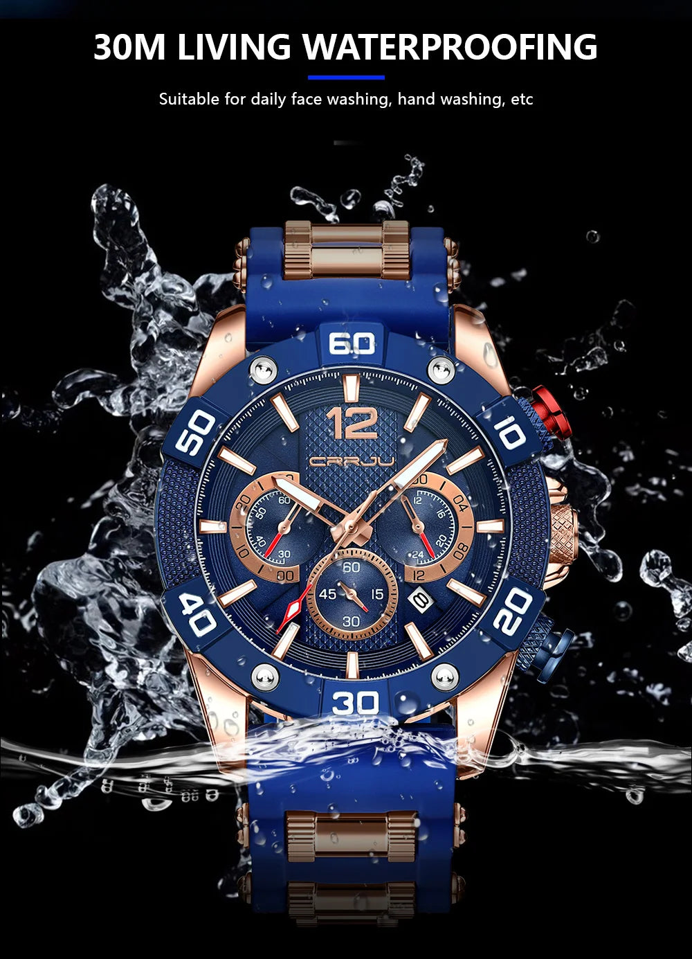 Men Watch Quartz Chronograph Full Steel Waterproof Wristwatch with Date