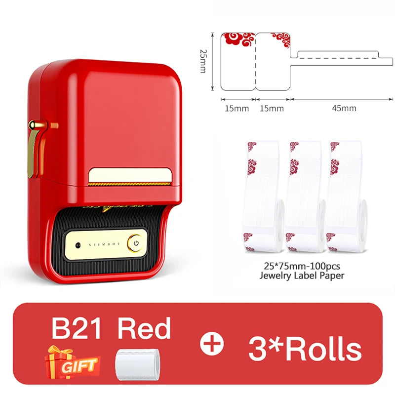 B1/B21 Jewelry Label Printer, Bluetooth Wireless Thermal Sticker Maker 20–50mm, Inkless Price Tag Label Machine for Necklace Ring Bracelet