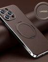 Magnetic Leather for Magsafe Case for iPhone 16 15 14 Pro Max 16Pro Ring Luxury Lens Protection Holder Phone Back Cover