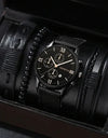 Luxury Minimalist Watch Bracelet Set Business Brown Leather Quartz Wrist Watches for Men