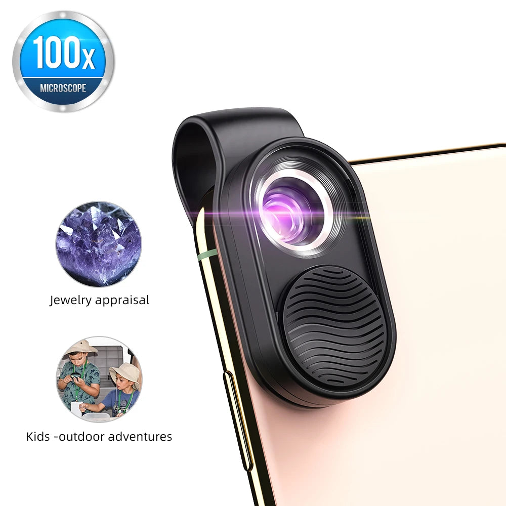 100X Smartphone Microscope Lens with LED Light Universal Clip