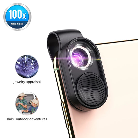 100X Smartphone Microscope Lens with LED Light Universal Clip