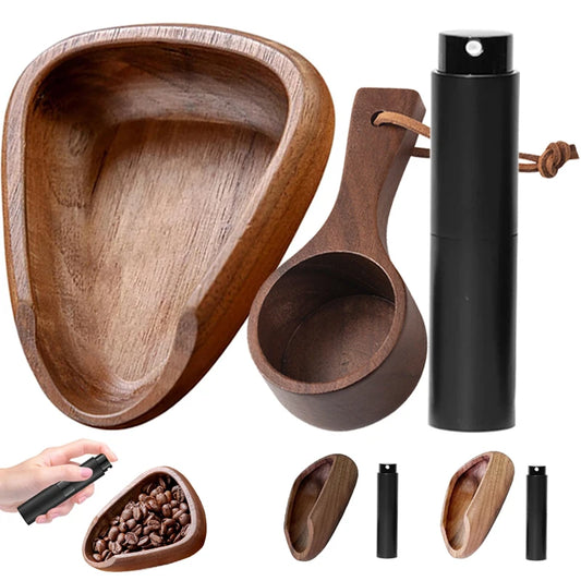 Multifunctional Wooden Coffee Bean Dosing Cup and Light Spray Bottle Barista Set for Enhance Brewing Coffee Experience