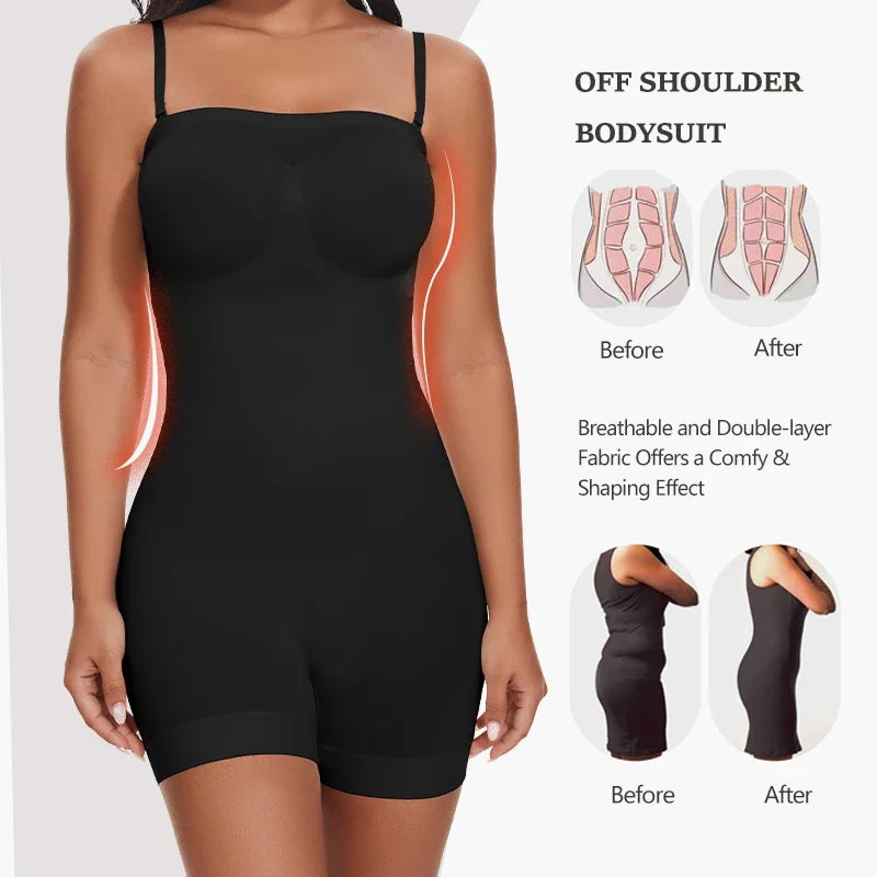 Seamless Strapless Bodysuit Off Shoulder Tube Top Women Shorts Shapewear Tummy Control Body Shaper Fajas Skinny Underwear