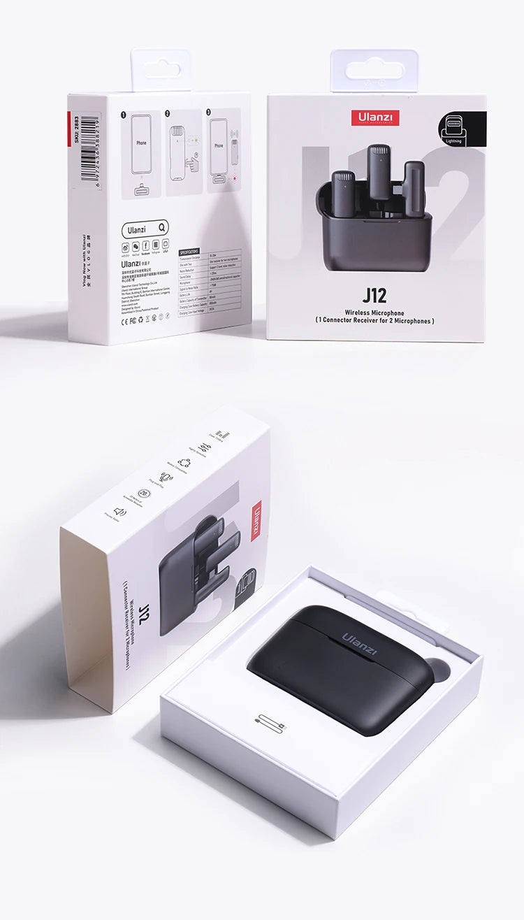 Wireless Lavalier Microphone Dual Mic Plug & Play for iPhone Android Live Recording