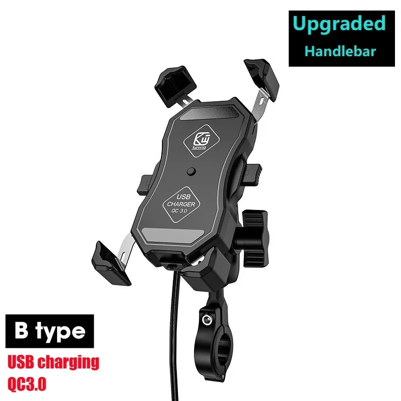 Upgraded Motorcycle Phone Holder 15W Wireless Charger USB QC3.0 Fast Charging Bike Smartphone Stand 360 Cellphone Support