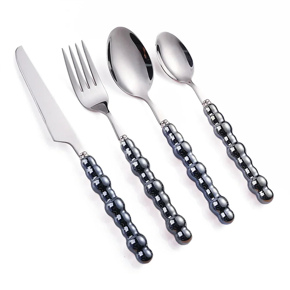 4Pcs Luxury Dinnerware Set Ceramic Pearl Handle Stainless Steel Spoon and Fork Set Western Silver Cutlery High-looking Tableware