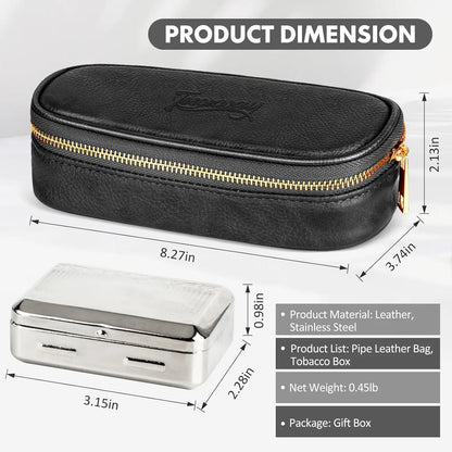 PU Leather Pipe Pouch, Pipe Case, Bag for 2 Pipes and Pipe Cleaners Screens Tamper, Pipe Accessories