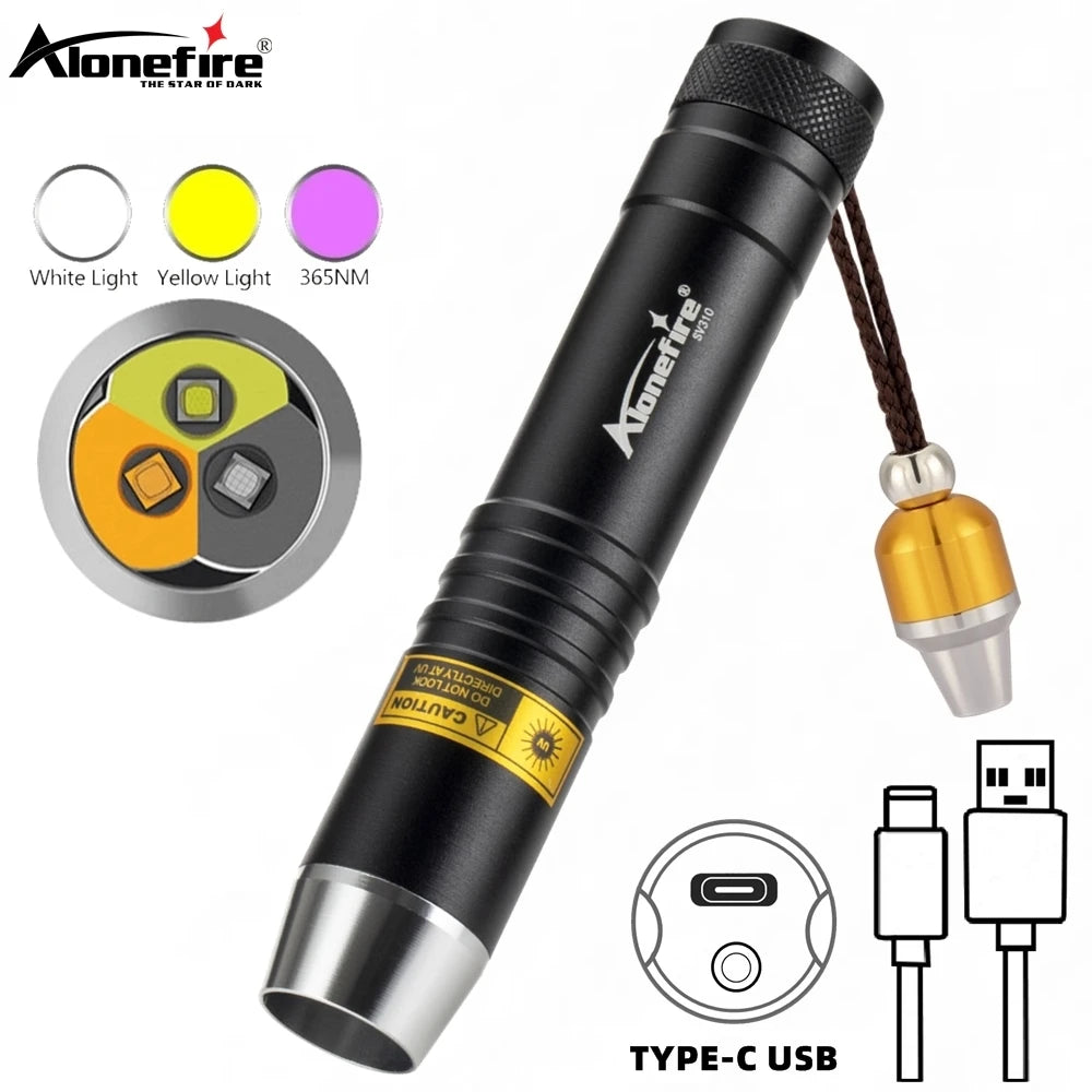 3 In 1 White Yellow UV 365nm Rechargeable LED Flashlight