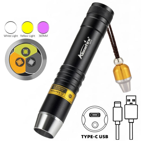 3 In 1 White Yellow UV 365nm Rechargeable LED Flashlight