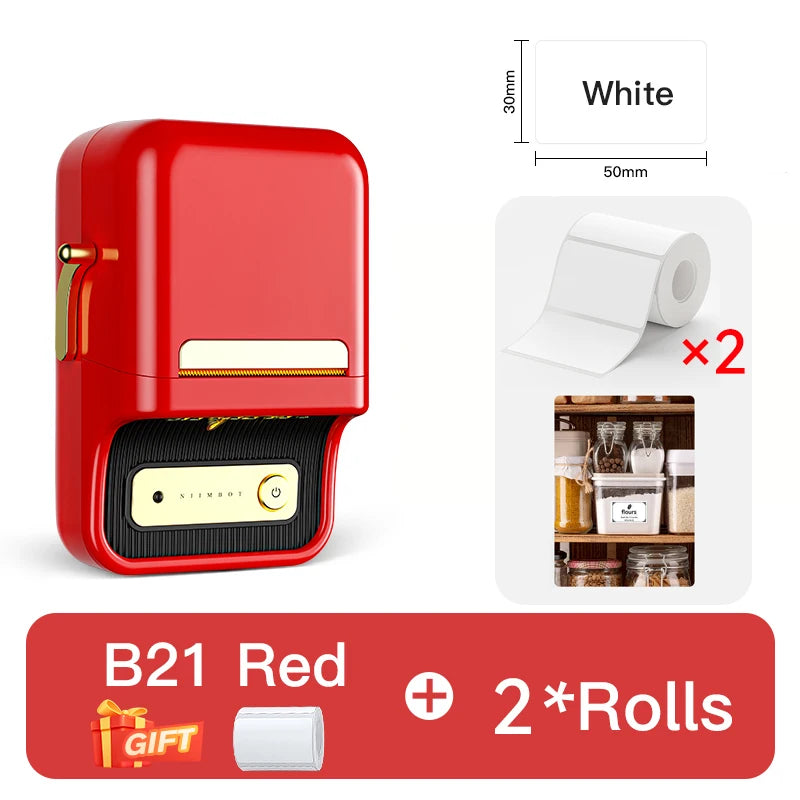 B21 / B21 Pro Thermal Label Printer, Bluetooth Wireless Sticker Maker 20–50mm, Portable Inkless Barcode Label Printer for Office & Retail