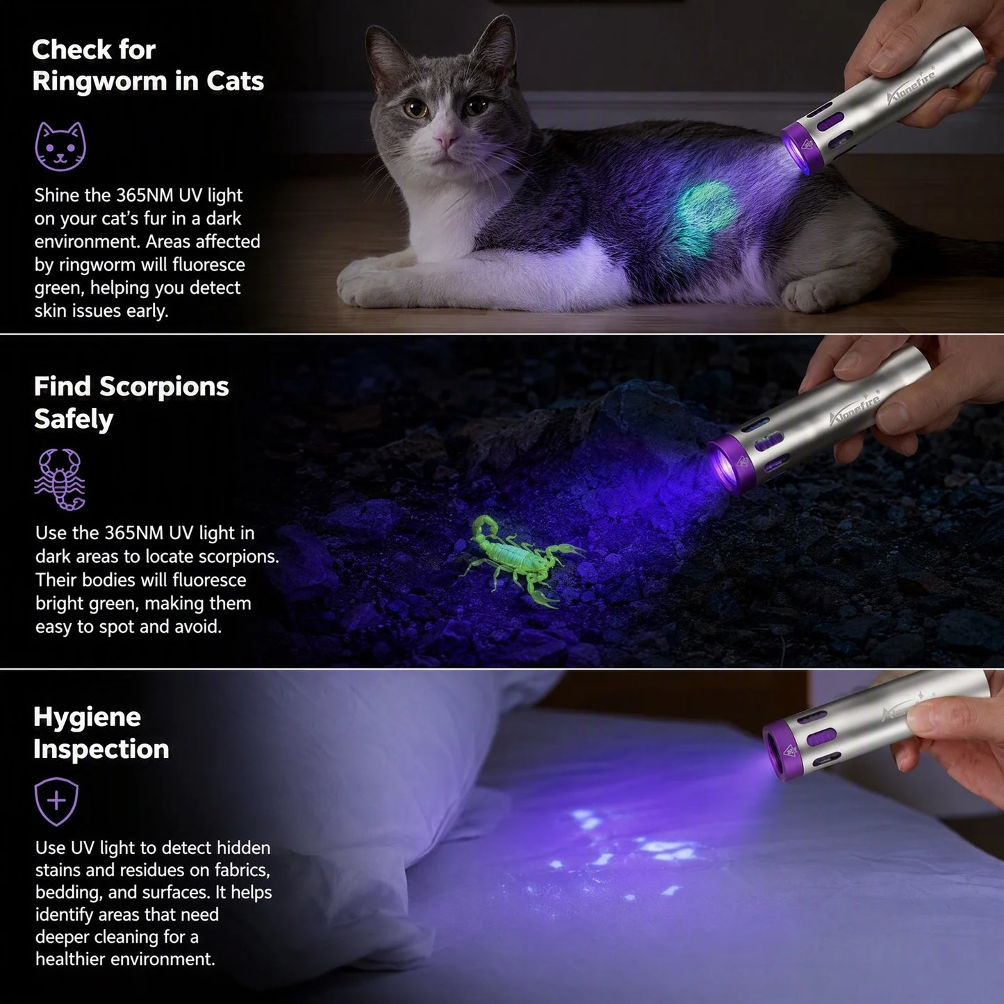 10W 365nm Dual Core UV Rechargeable Blacklight Flashlight