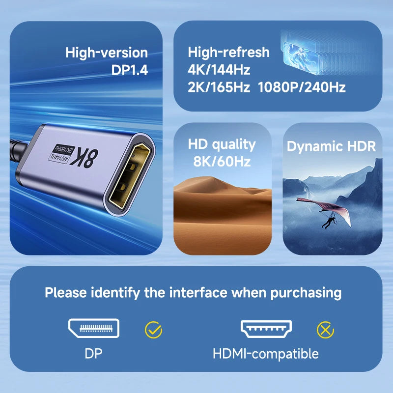 USB C to DisplayPort 1.4 Cable Thunderbolt 3/4 to 8K@60Hz 4K@144Hz DP Bidirectional 2K165Hz for MacBook Pro Air iMac XPS