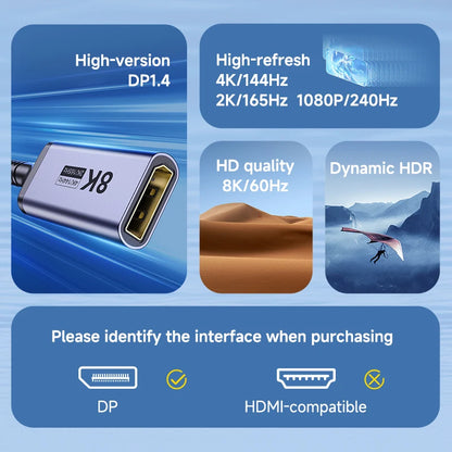 USB C to DisplayPort 1.4 Cable Thunderbolt 3/4 to 8K@60Hz 4K@144Hz DP Bidirectional 2K165Hz for MacBook Pro Air iMac XPS