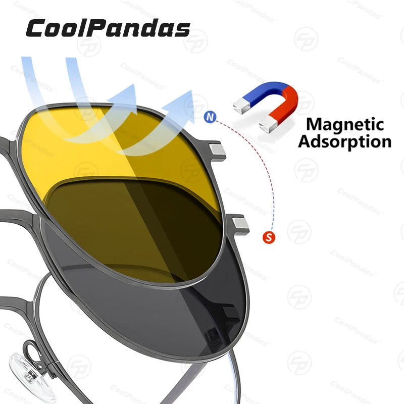 3 In 1 Magnetic Clip On Polarized Sunglasses UV400 Anti Blue Light Night Vision Glasses for Men Women