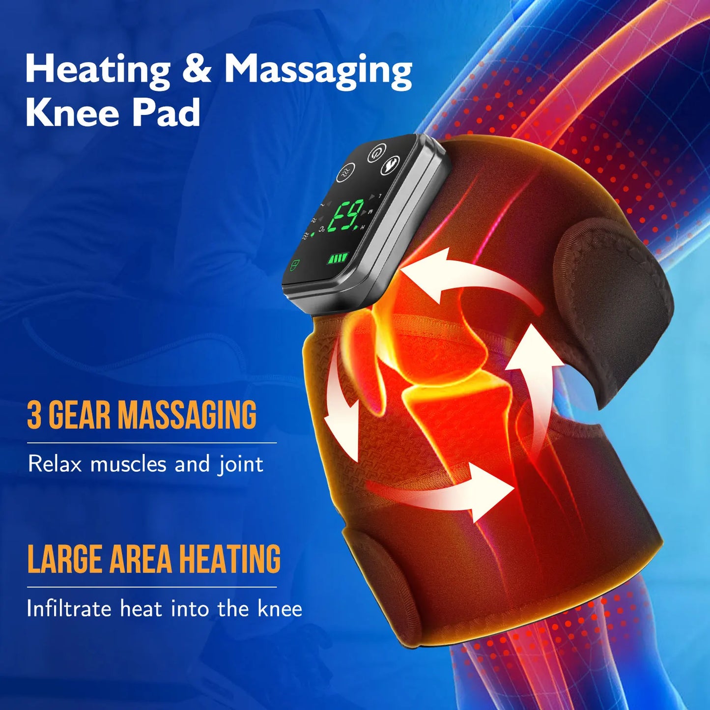 2 Pcs Heated Vibration Knee Massager Knee Shoulder and Elbow 3-in-1Hot Compress Relieve Relax Body Heating Kneepads 2PCS